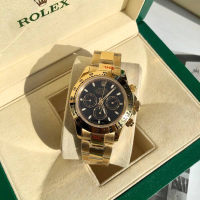 ROLEX Daytona 904L Steel Self-produced Movement Gold Bracelet Black Wrist Watch